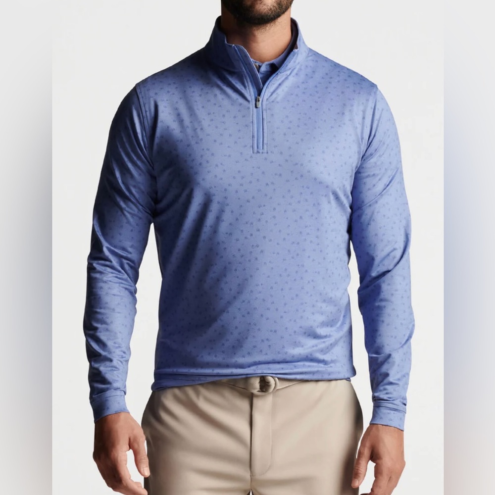Peter Millar Crown Sport Perth Carts Quarter Zip Port Blue Long Sleeve Golf L